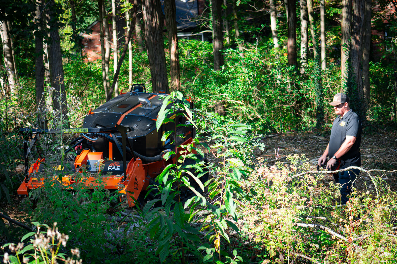 FAE RCU remote-controlled mulcher working near a woodline